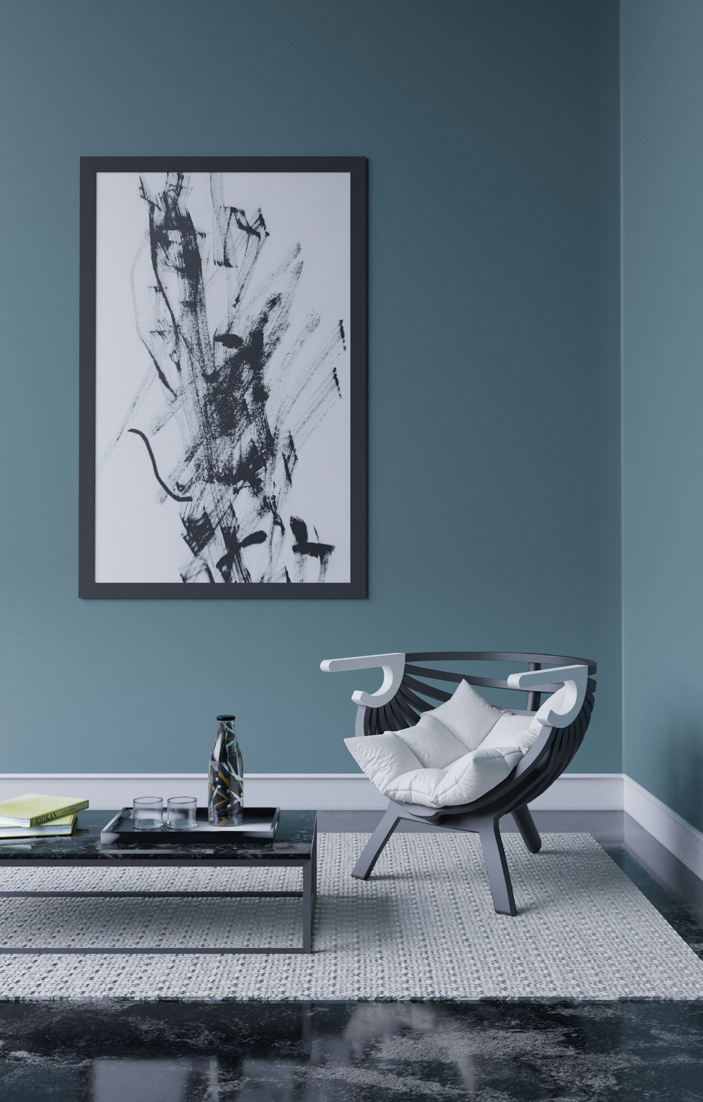 Living room with deep painted walls showing how navy living room ideas work on full walls