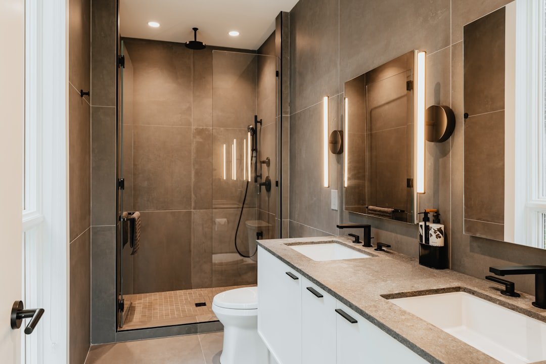 Modern bathroom vanity ideas with a double sink, drawer storage and slim hardware