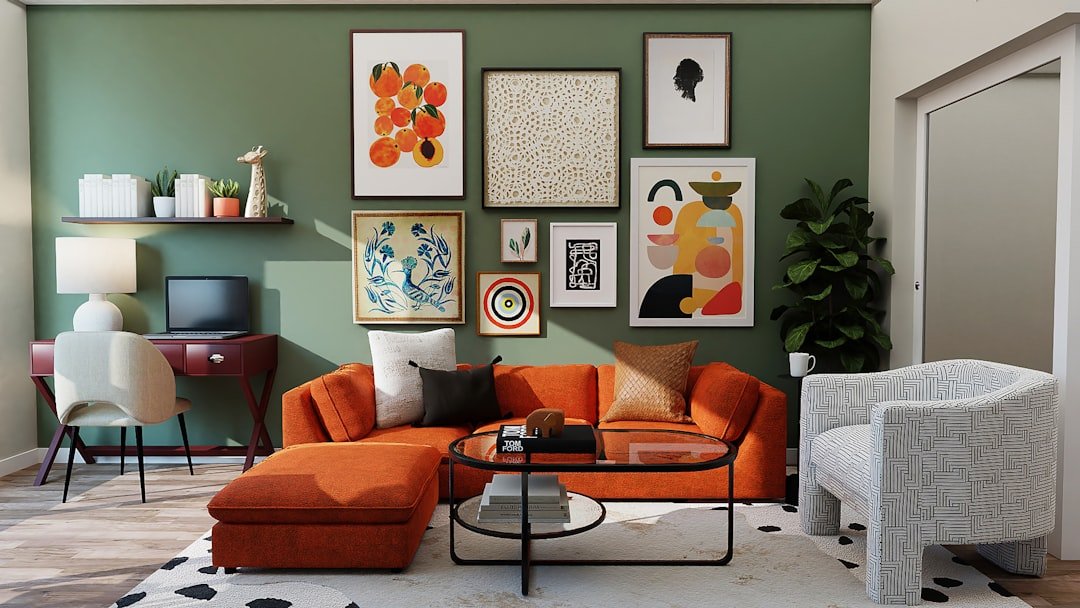 Rust and terracotta autumn color palette in a warm living room