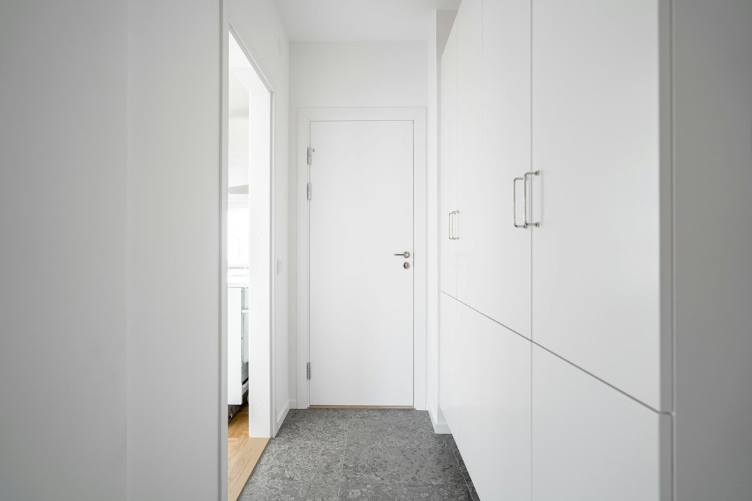 Modern mudroom with storage cabinetry, bench, hooks and organized entryway space